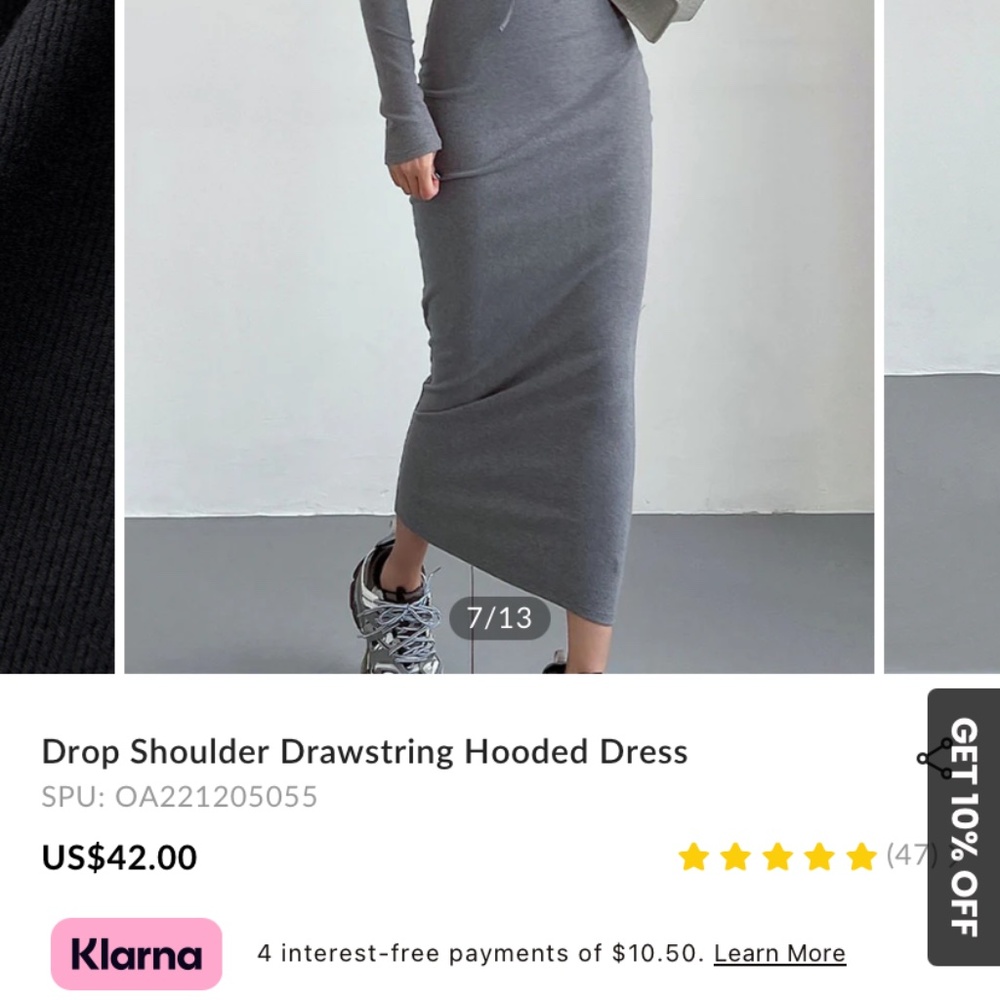 Drop Shoulder Drawstring Hooded Dress